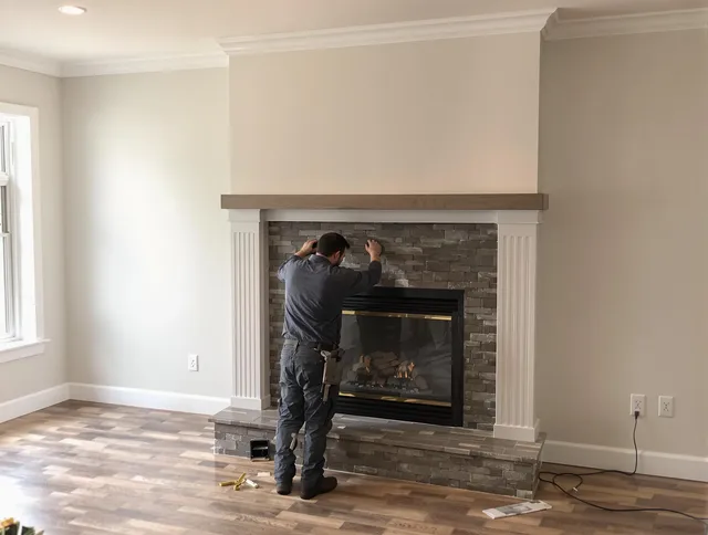 Apopka Chimney Sweep finishing a custom fireplace install in Apopka, FL
